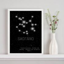 Quadro Decorativo Constelação Sagitário 45x34cm - Madeira Branca