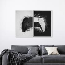 Quadro Decorativo Controle de Vídeo Game com 2 Telas de Parede para Sala Quarto Escritório 60cm X 90 Branco