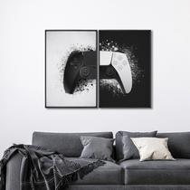 Quadro Decorativo Controle de Vídeo Game com 2 Telas de Parede para Sala Quarto Escritório 60cm X 90 Preto