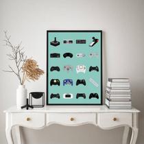 Quadro Decorativo Controles Vídeo Game 33x24cm - com vidro