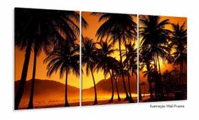 Quadro Decorativo coqueiros Por do Sol 120x60 3 peças