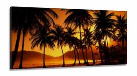 Quadro Decorativo coqueiros Por do Sol 130x60 em Tecido Canvas Quadro Decorativo coqueiros Por do Sol 130x60 em Tecido Canvas