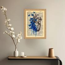 Quadro Decorativo Coração Borboletas Azuis Vintage 33X24Cm