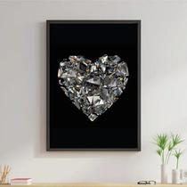 Quadro Decorativo Coração De Diamantes 24X18Cm Madeira Preta