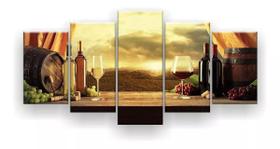 Quadro Decorativo Cortina Vinho Uvas 5pc 129x61 Sala