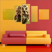 Quadro Decorativo Coruja Animais Ave Mosaico 5 Peças