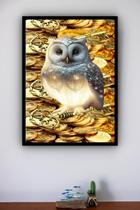 Quadro Decorativo Coruja Ouro Prosperidade - 70X50Cm