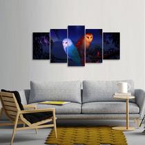 Quadro decorativo Corujas Paisagem Mosaico 5 Peças