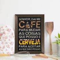 Quadro Decorativo Cozinha Café e Cerveja 33x43cm Moldura Marrom