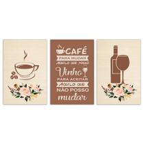 Quadro Decorativo Cozinha Café e Vinho Marrom 30x40cm Copa Cantinho Gourmet