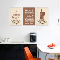 Quadro Decorativo Cozinha Café e Vinho Marrom Copa Cantinho Gourmet PMG