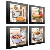 Quadro Decorativo Cozinha Café Manhã Padaria 20x20cm Kit 4un