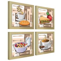 Quadro Decorativo Cozinha Café Manhã Padaria 20x20cm Kit 4un