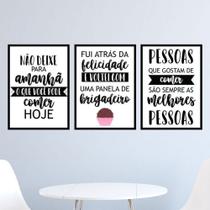 Quadro Decorativo Cozinha Doce Brigadeiro Confeitaria 3 peças Decoração Mosaico