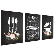 Quadro Decorativo Cozinha Panela e Talheres kit 3 30x40cm Cantinho Gourmet