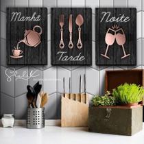 Quadro Decorativo Cozinha Xícara Talher Taça Rose Gold Kit 3 peças Grande ou Pequeno