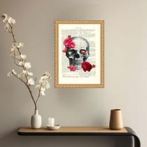 Quadro Decorativo Crânio Com Rosas 24X18Cm