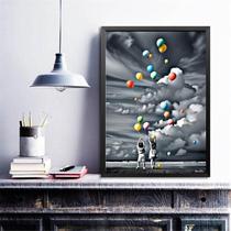 Quadro Decorativo Crianças Com Balões Coloridos 24X18Cm