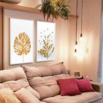 Quadro decorativo de alto padrao- dupla folhas douradas