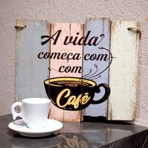 Quadro Decorativo de Madeira a Vida Começa Com Café 25,5x30x1,5cm F01 - D'Rossi Quadro Decorativo de Madeira a Vida Começa Com Café 25,5x30x1,5cm F01 - D'Rossi