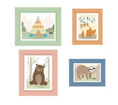 Quadro decorativo de Papel com Moldura Festa Floresta Bosque 4 Uni Regina Festas - Inspire sua Festa Loja