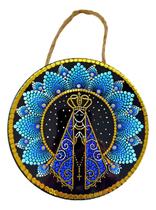 Quadro Decorativo de Parede Mandala em Porcelana Nossa Senhora Aparecida - Enfeite Religioso