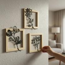 Quadro Decorativo de parede Trio Floral Contemporâneo Flora Minimalista Natural