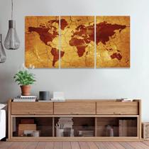 Quadro Decorativo De Sala 120x60 Mapa Mundi Rustico Dourado