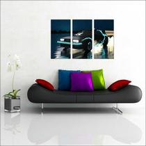 Quadro Decorativo De Volta Para O Futuro Delorean Cinema Geek Decorações Com 3 peças Com Moldura