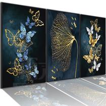 Quadro decorativo delicado 3 peças 40x60 para sala quarto borboletas - DECORA-MANIA