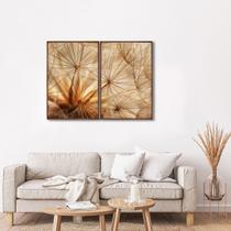 Quadro Decorativo Dente de Leão Marrom com 2 Telas de Parede para Sala Quarto Escritório 60cm X 90cm Sem Vidro