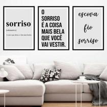 Quadro Decorativo Dentista Sorriso Frases Clinica Kit 3 peças Grande ou Pequeno