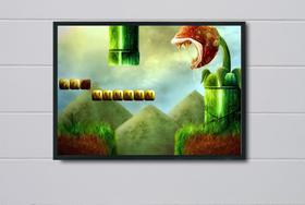 Quadro Decorativo Dentro do Mundo de Mario Game Antigo com Moldura E Acetato Tamanho A3