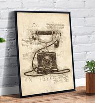 Quadro Decorativo Desenho A Lapis Vintage Telefone