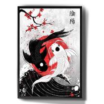 Quadro Decorativo Desenho Peixes Yin Yang Arte Japão