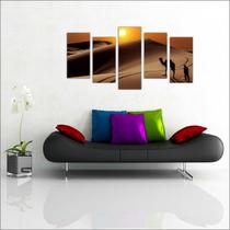 Quadro Decorativo Deserto Camelo Paisagens Natureza Decorações Salas 5 peças Moldura
