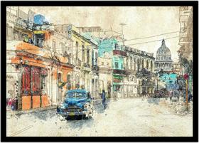 Quadro Decorativo Design Ilustração Cidade Abstrato Com Moldura RC006