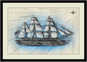 Quadro Decorativo Design Marinheiro Caravela Barco Navio Vintage Com Moldura RC021 Quadro Decorativo Design Marinheiro Caravela Barco Navio Vintage Com Moldura RC021