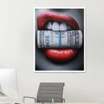 Quadro Decorativo Dinheiro Money Lips 33X24Cm - Com Vidro