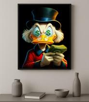 Quadro Decorativo Dinheiro - Pato Rico Com Dólares 33X24Cm - Com Vidro