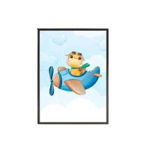Quadro Decorativo Dinossaurinho Fofo Avião 34X23Cm