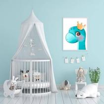 Quadro Decorativo Dinossaurinho Fofo Azul Com Vidro 24X18Cm