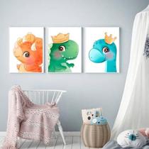 Quadro Decorativo Dinossaurinhos Fofos Vidro 24X18Cm 3 Peças