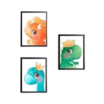 Quadro Decorativo Dinossaurinhos Fofos Vidro 24X18Cm 3 Peças