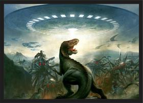 Quadro Decorativo Dinossauro Disco Voador Salas e Quartos Decorações Com Moldura G03