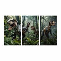 Quadro Decorativo Dinossauros Velociraptor Floresta Répteis