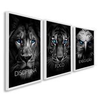 Quadro Decorativo Disciplina Foco Execução 60x90cm Leão Tigre Águia para Sala, Escritório, Hall Com Vidro