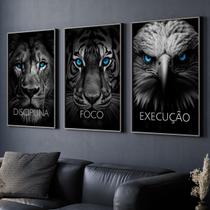 Quadro Decorativo Disciplina Foco Execução 60x90cm Leão Tigre Águia para Sala, Escritório, Hall Com Vidro Quadro Decorativo Disciplina Foco Execução 60x90cm Leão Tigre Águia para Sala, Escritório, Hall Com Vidro
