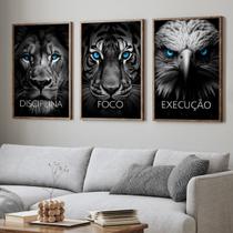 Quadro Decorativo Disciplina Foco Execução 60x90cm Leão Tigre Águia para Sala, Escritório, Hall Com Vidro Quadro Decorativo Disciplina Foco Execução 60x90cm Leão Tigre Águia para Sala, Escritório, Hall Com Vidro
