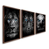 Quadro Decorativo Disciplina Foco Execução 60x90cm Leão Tigre Águia para Sala, Escritório, Hall Com Vidro